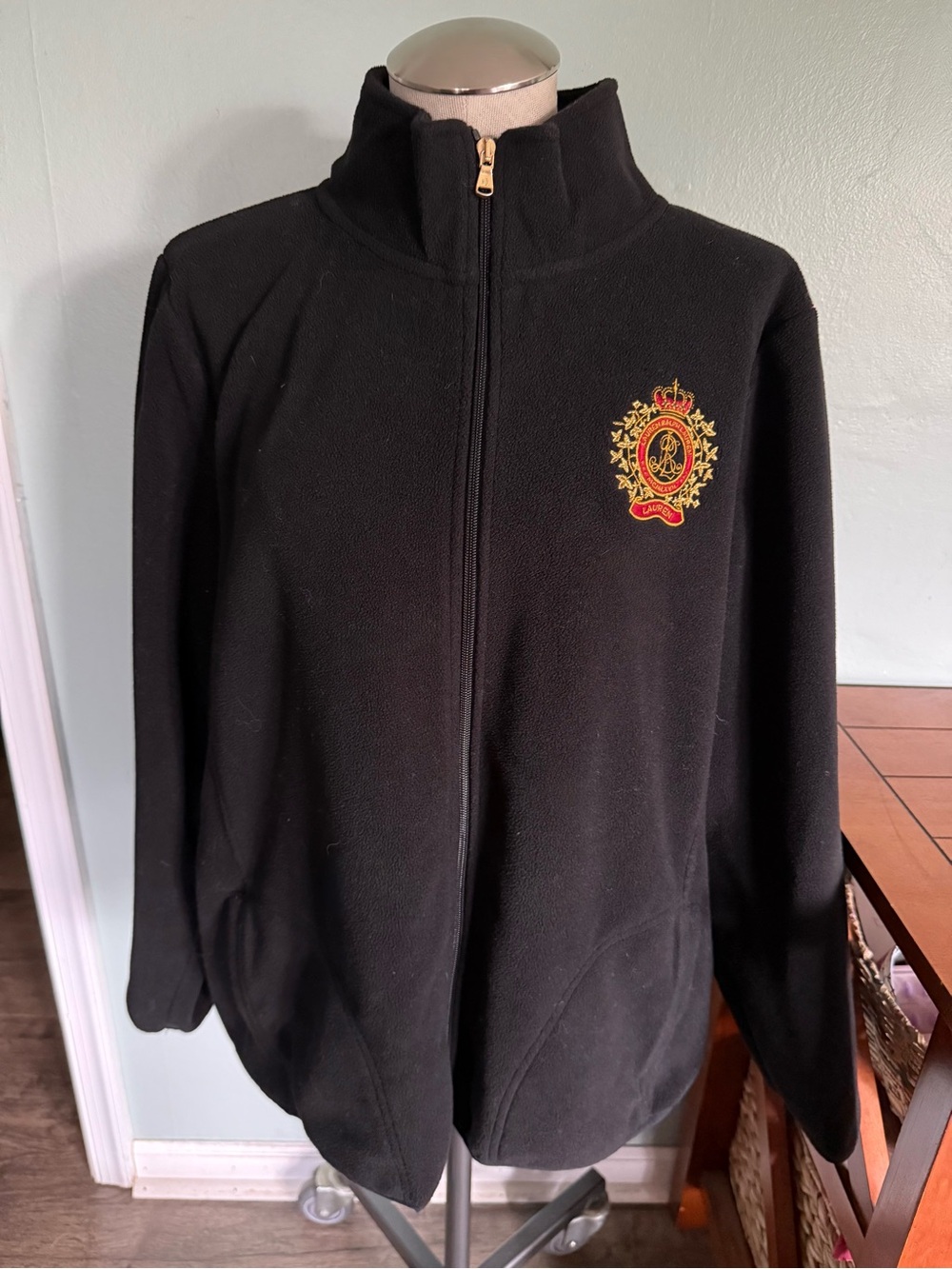Lauren Ralph Lauren LRL Black Full Zip Monogram Emblem Fleece Jacket Size 2X